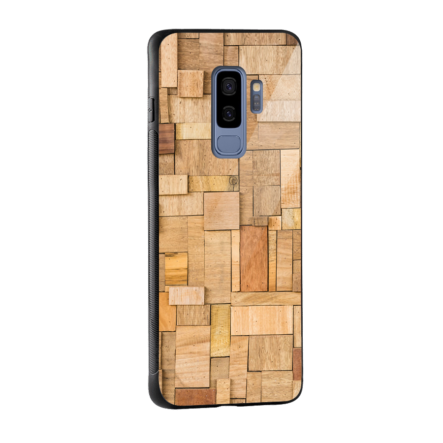 Wooden Blocks Glass Back Case for Galaxy S9 Plus