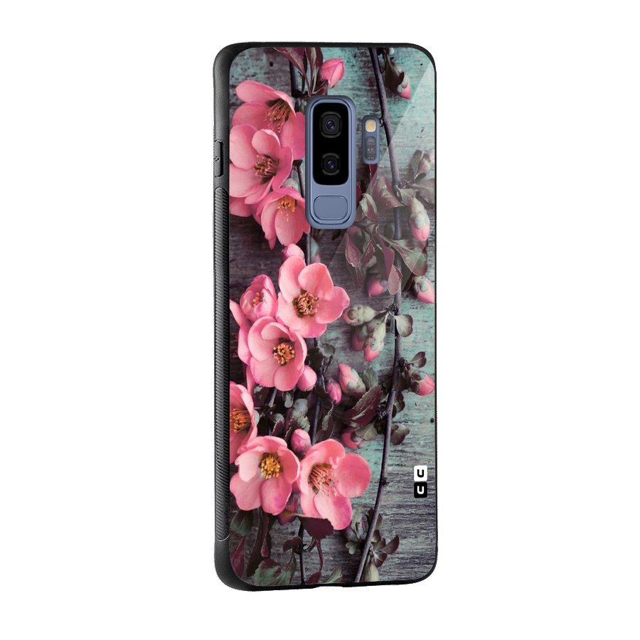 Wooden Floral Pink Glass Back Case for Galaxy S9 Plus