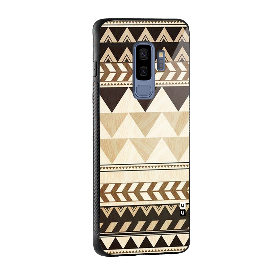 Wooden Printed Chevron Glass Back Case for Galaxy S9 Plus