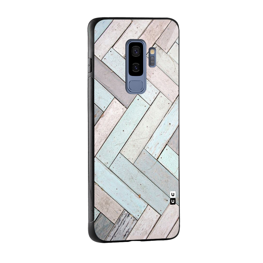 Wooden ZigZag Design Glass Back Case for Galaxy S9 Plus