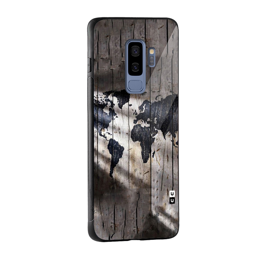 World Map Wood Design Glass Back Case for Galaxy S9 Plus