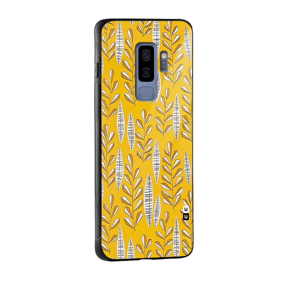 Yellow Leaf Pattern Glass Back Case for Galaxy S9 Plus