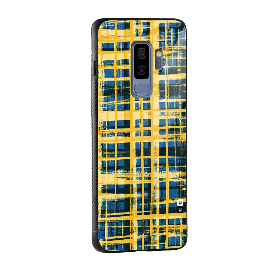 Yellow Rugged Check Design Glass Back Case for Galaxy S9 Plus
