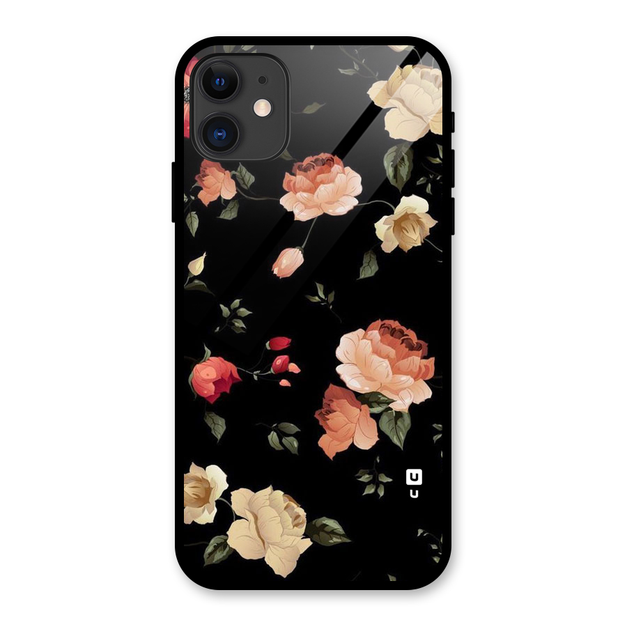 Black Artistic Floral Glass Back Case for iPhone 11