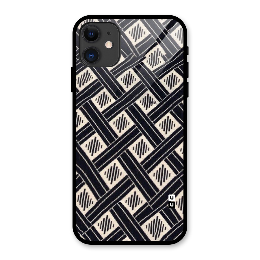 Black Beige Criscros Glass Back Case for iPhone 11