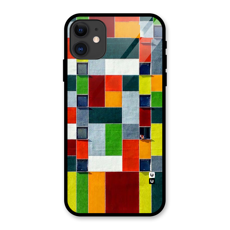 Block Color Design Glass Back Case for iPhone 11