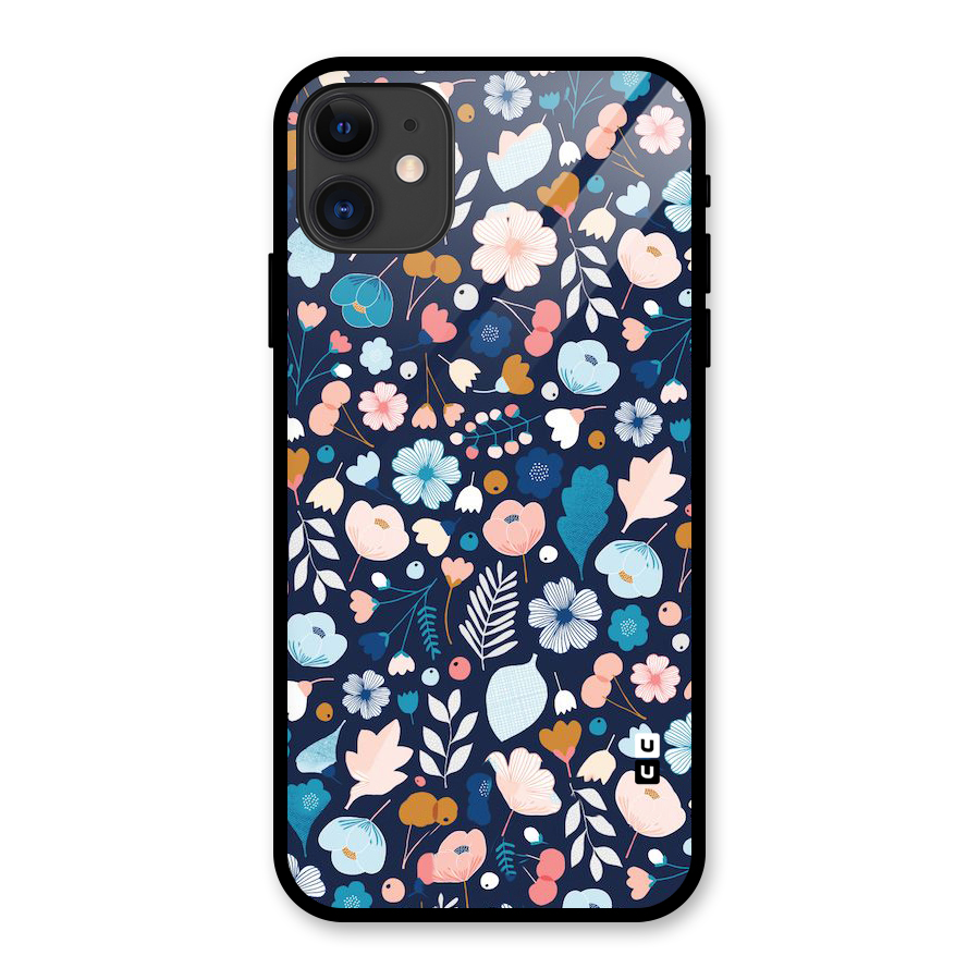 Blue Floral Glass Back Case for iPhone 11
