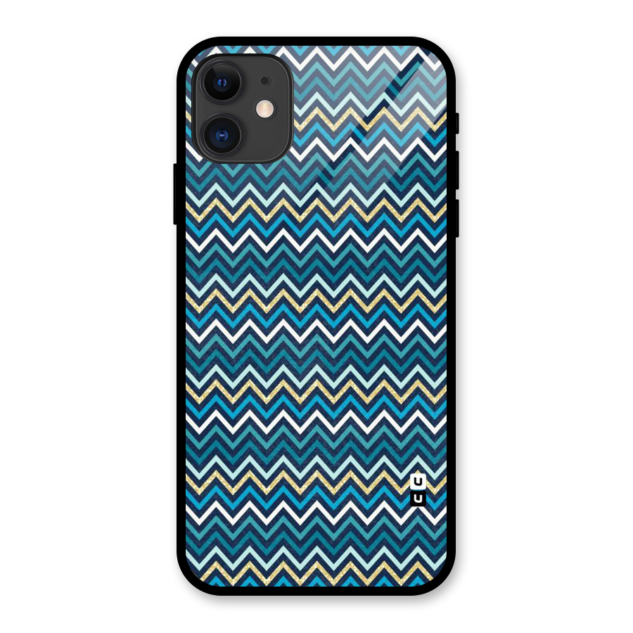 Blue Shades Chevron Pattern Glass Back Case for iPhone 11
