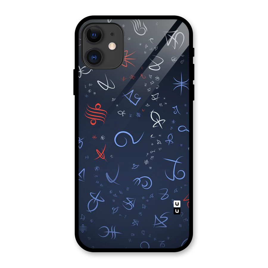Blue Symbols Glass Back Case for iPhone 11
