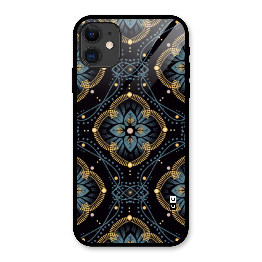 Blue With Black Flower Glass Back Case for iPhone 11