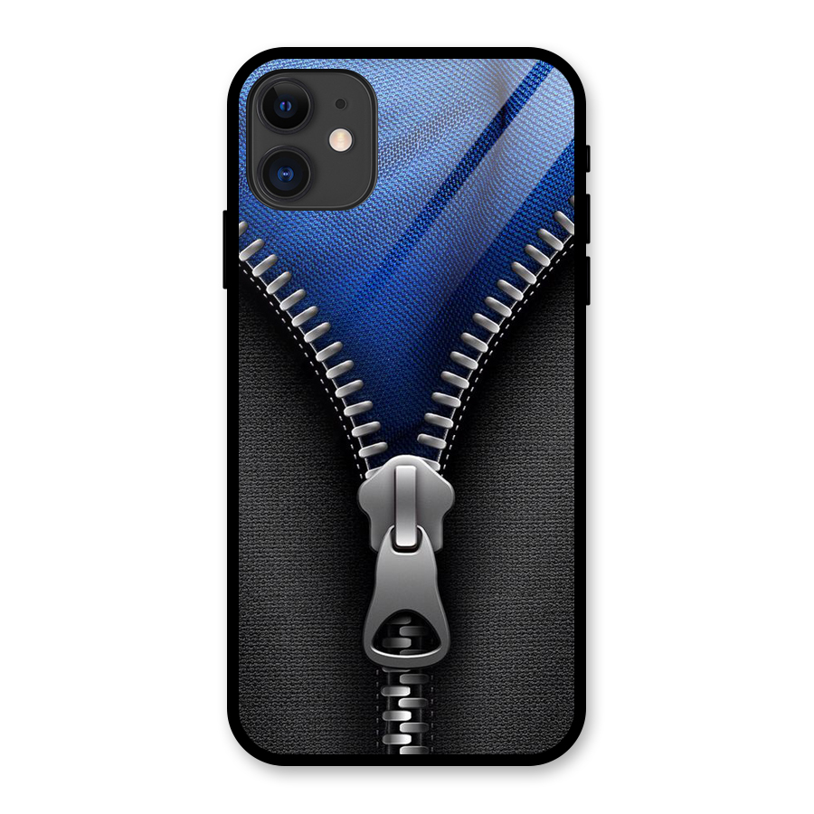 Blue Zipper Glass Back Case for iPhone 11