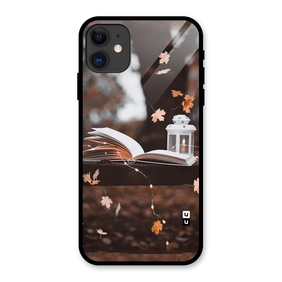 Book and Fall Leaves Glass Back Case for iPhone 11