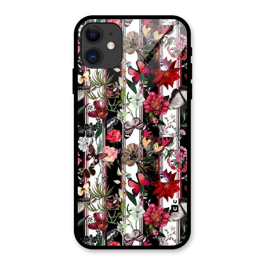 Butterfly Flowers Glass Back Case for iPhone 11