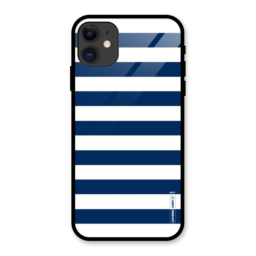 Classic Blue White Stripes Glass Back Case for iPhone 11
