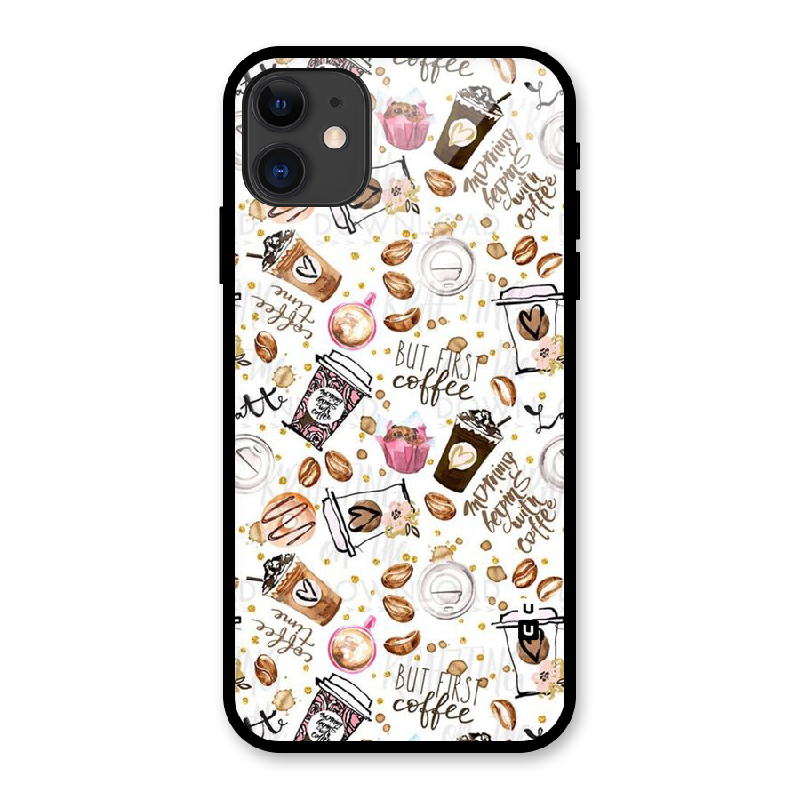 Coffee Pattern Glass Back Case for iPhone 11
