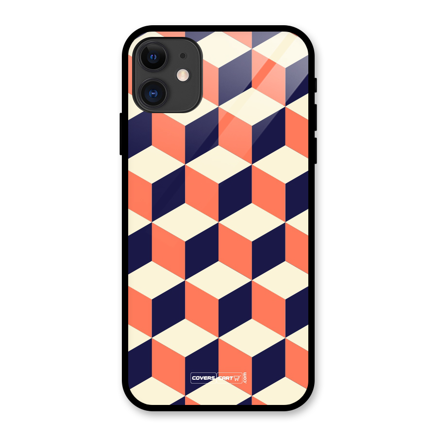 Cube Pattern Glass Back Case for iPhone 11