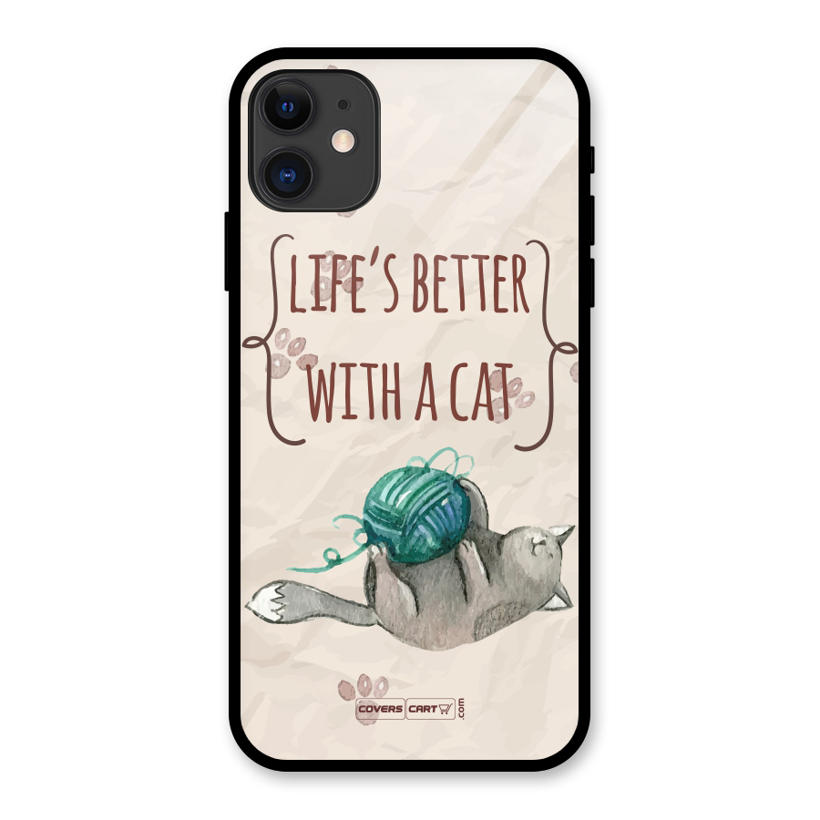 Cute Cat Glass Back Case for iPhone 11