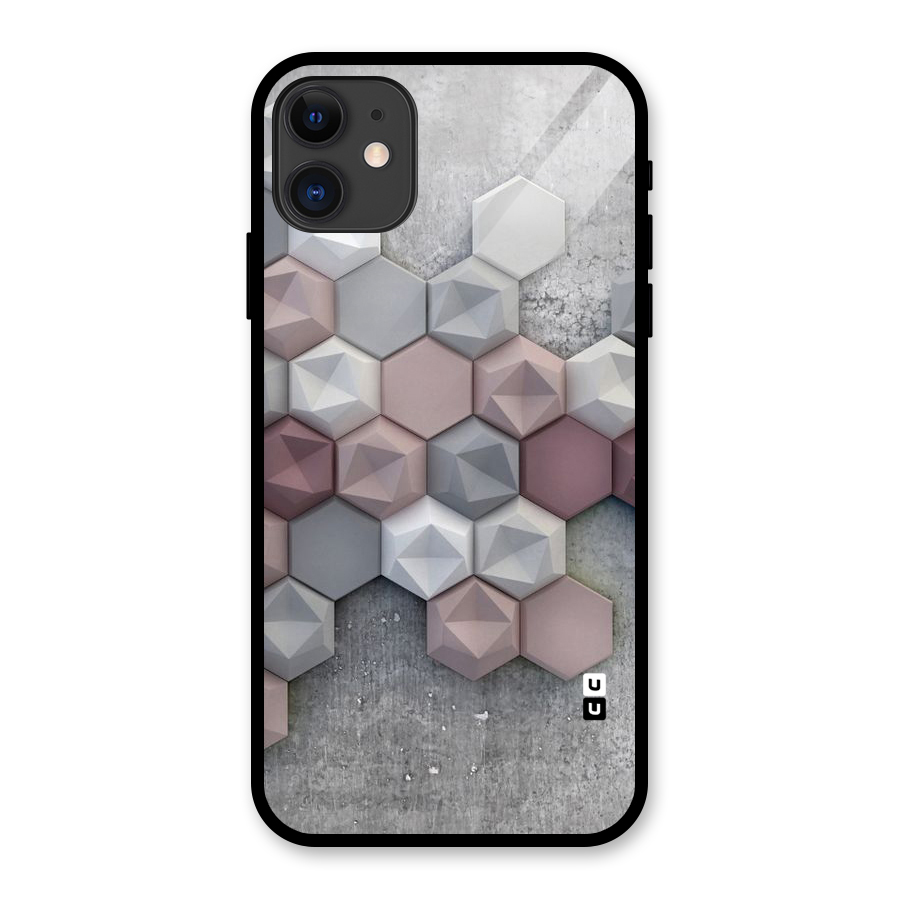 Cute Hexagonal Pattern Glass Back Case for iPhone 11