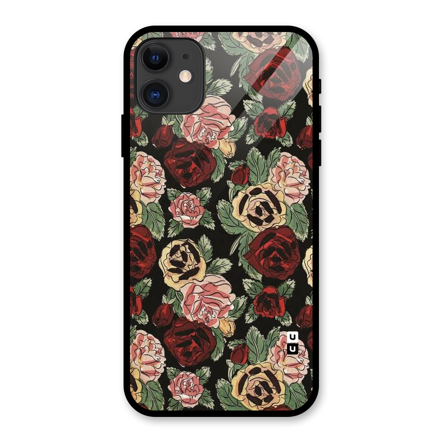 Dark Pastel Flowers Glass Back Case for iPhone 11