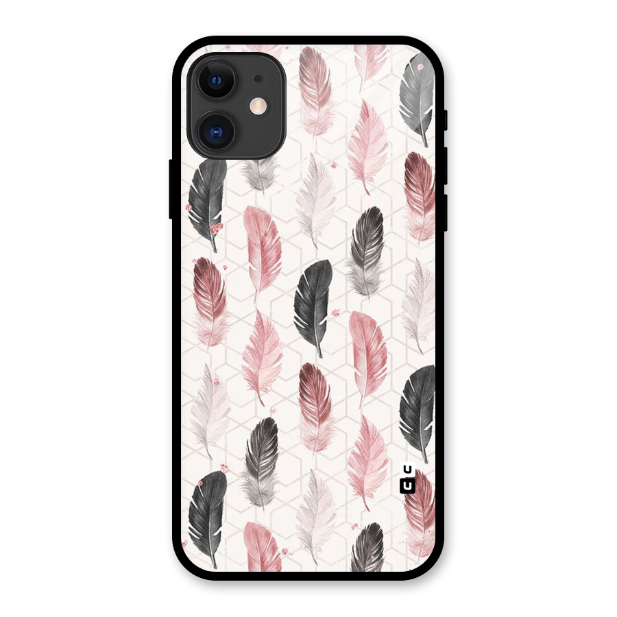 Feather Line Pattern Glass Back Case for iPhone 11