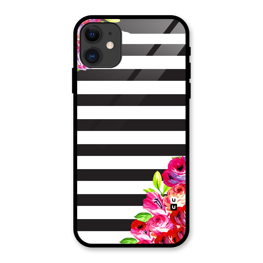 Floral Stripes Glass Back Case for iPhone 11
