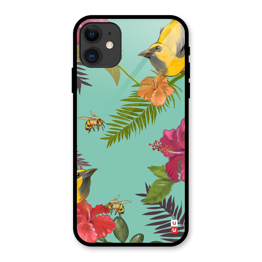 Flower Bird and Bee Glass Back Case for iPhone 11