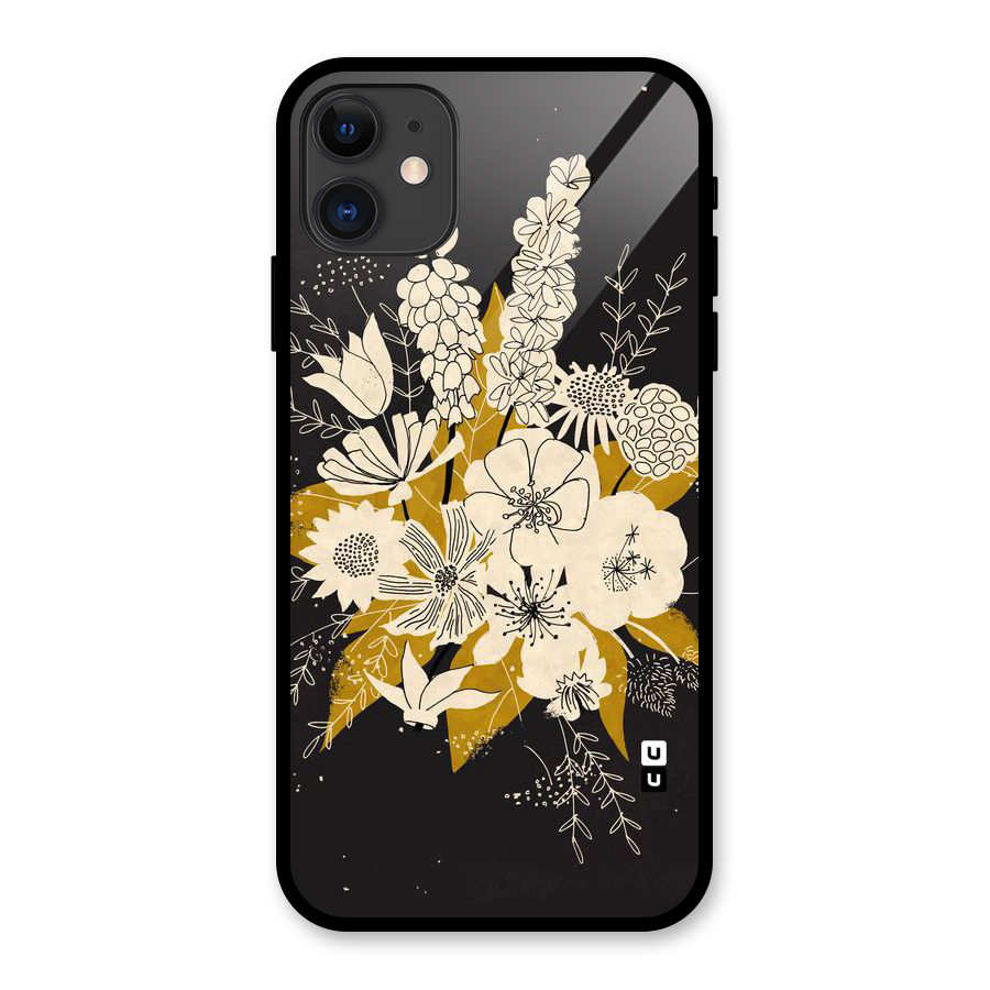 Flower Drawing Glass Back Case for iPhone 11