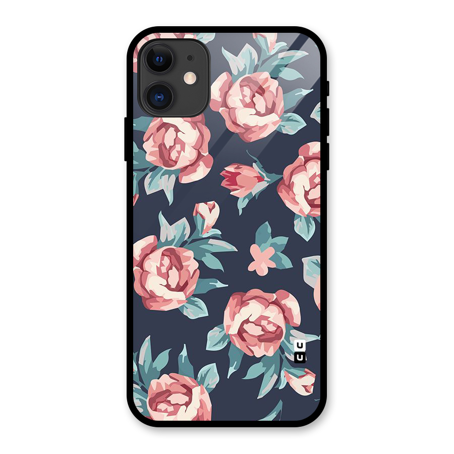 Flowers Painting Glass Back Case for iPhone 11