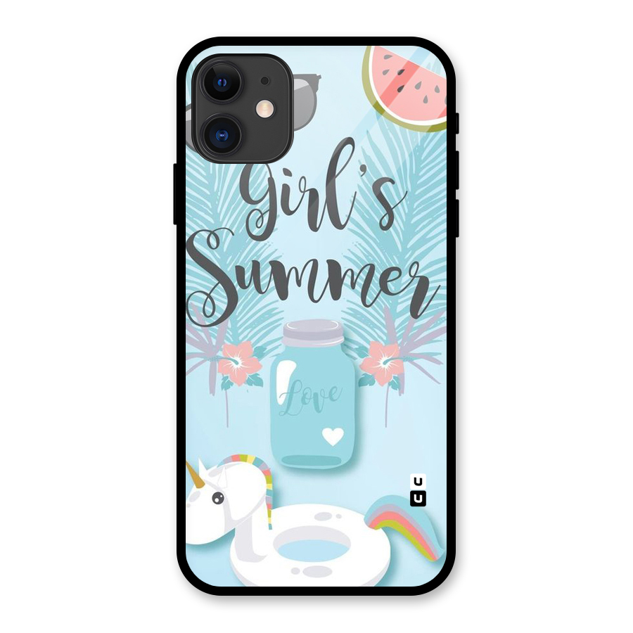 Girls Summer Glass Back Case for iPhone 11
