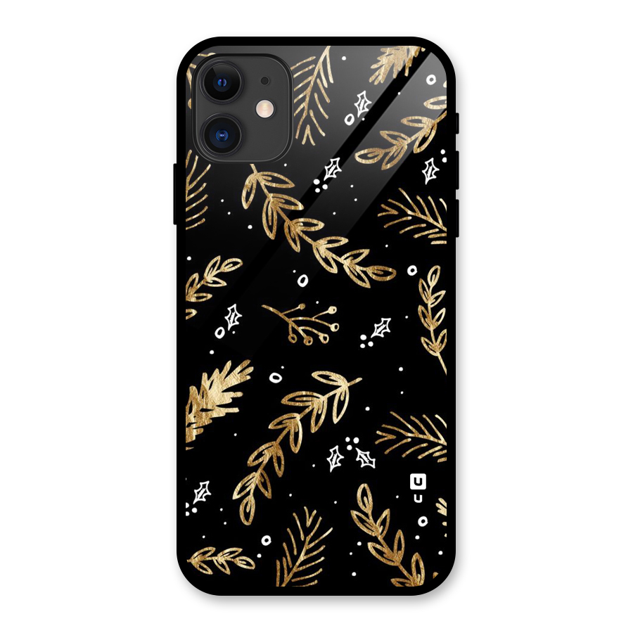 Gold Palm Leaves Glass Back Case for iPhone 11