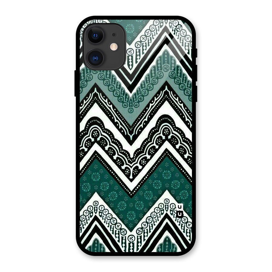 Green Chevron Glass Back Case for iPhone 11