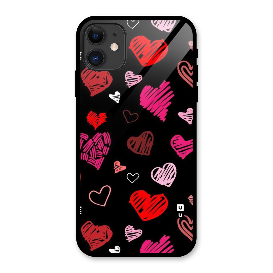 Hearts Art Pattern Glass Back Case for iPhone 11