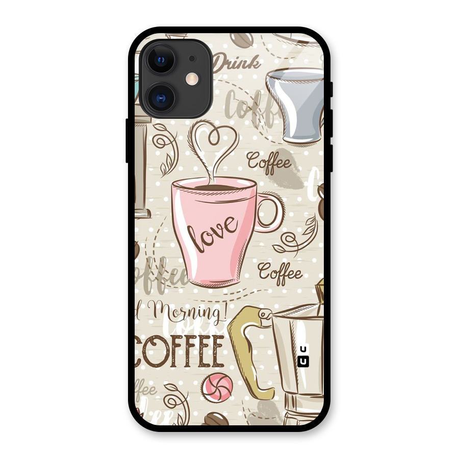 Love Coffee Design Glass Back Case for iPhone 11