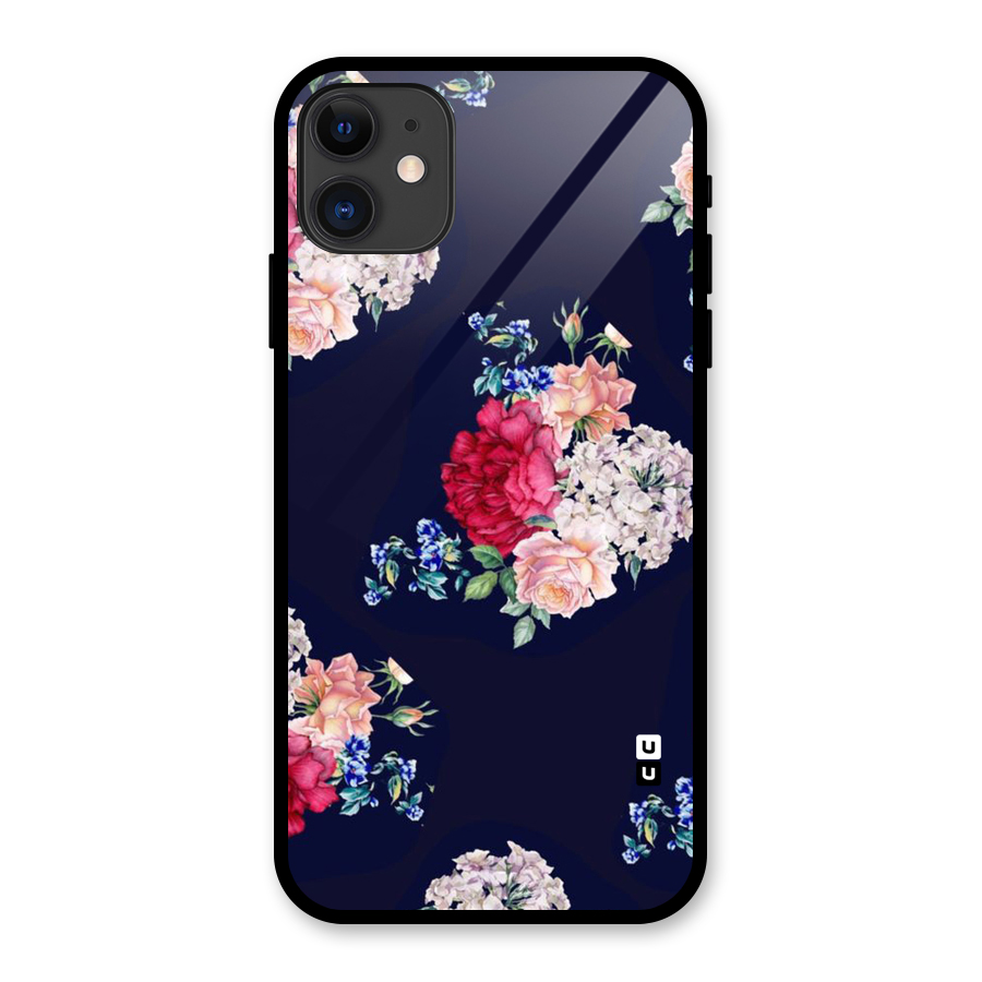Magenta Peach Floral Glass Back Case for iPhone 11