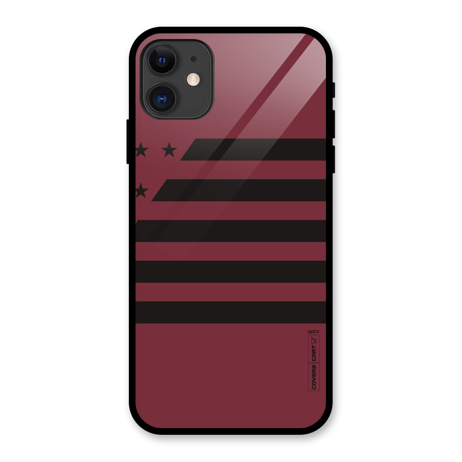 Maroon Star Striped Glass Back Case for iPhone 11