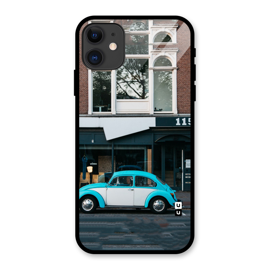 Mini Blue Car Glass Back Case for iPhone 11