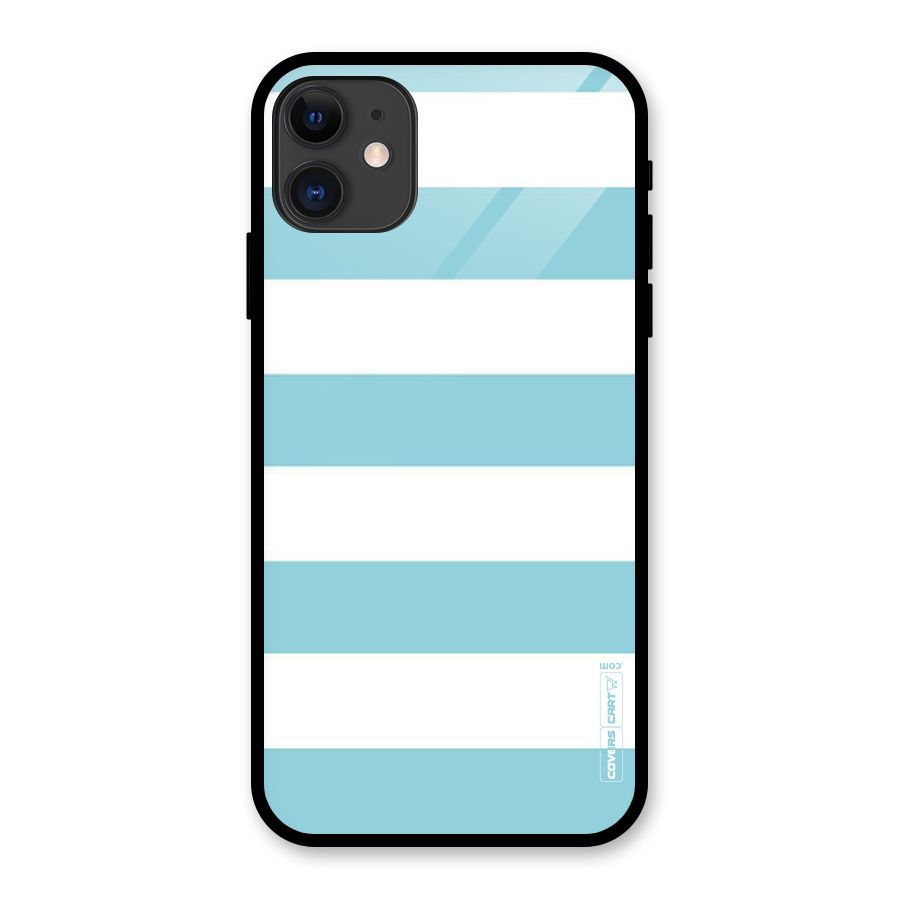 Pastel Blue White Stripes Glass Back Case for iPhone 11