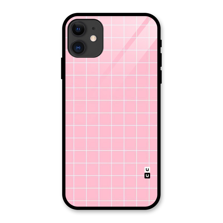 Pink Checks Glass Back Case for iPhone 11