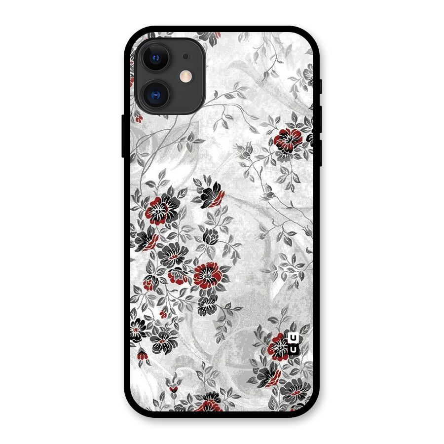 Pleasing Grey Floral Glass Back Case for iPhone 11