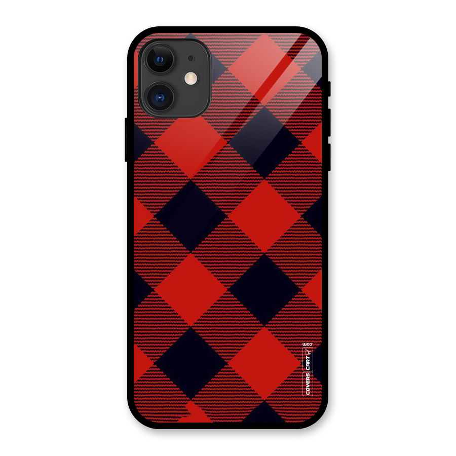 Red Diagonal Check Glass Back Case for iPhone 11