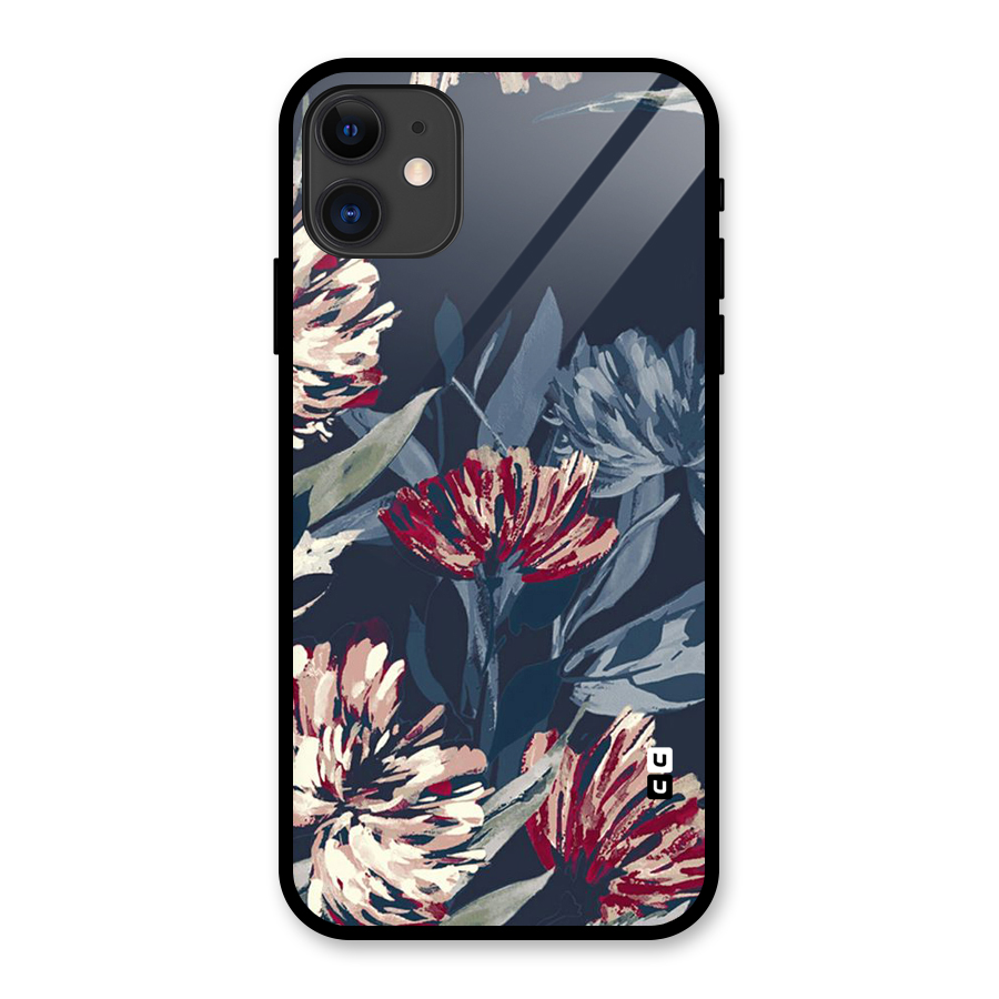 Red Rugged Floral Pattern Glass Back Case for iPhone 11