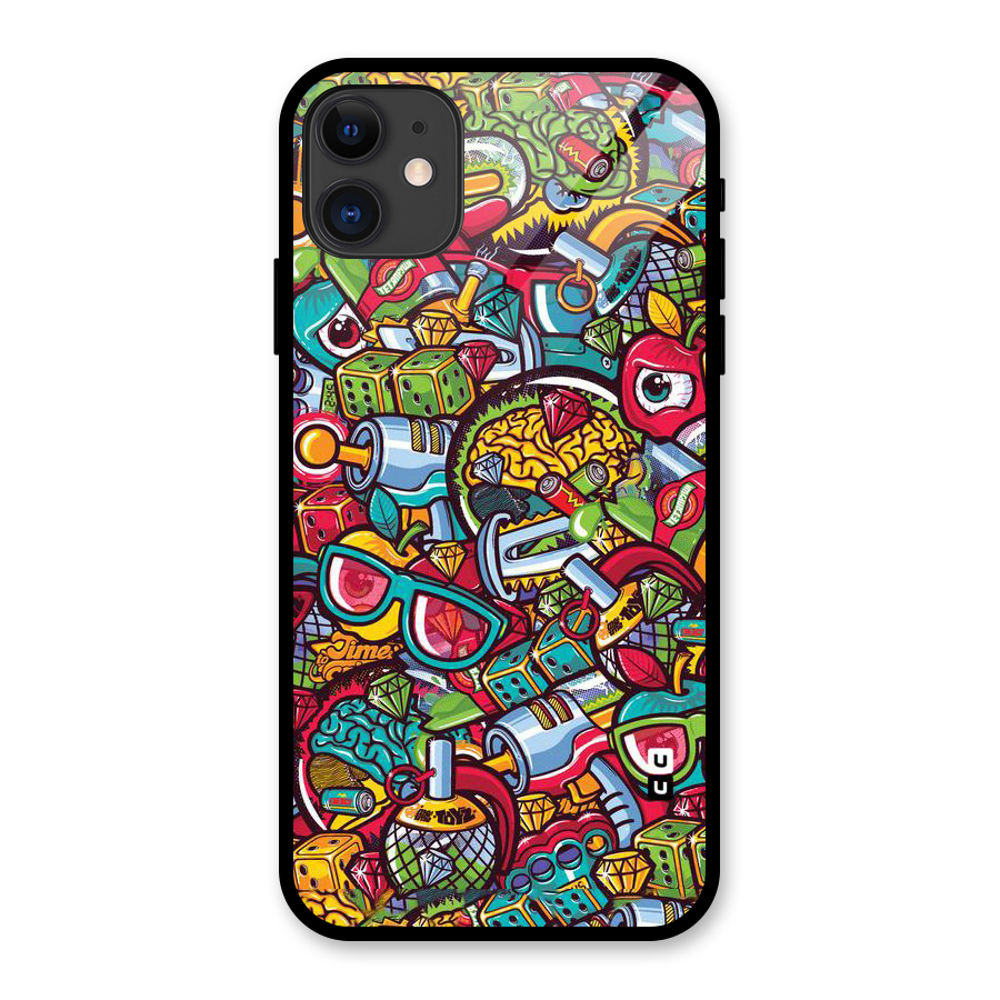 Retro Diamond Design Glass Back Case for iPhone 11