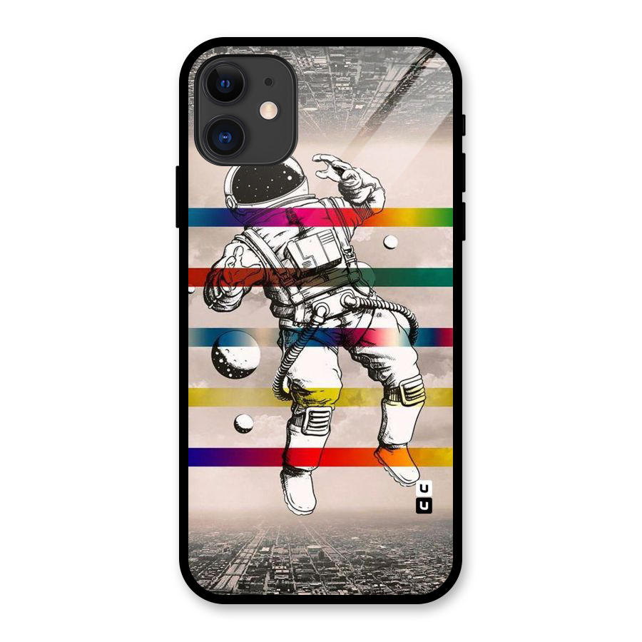 Spaceman Rainbow Stripes Glass Back Case for iPhone 11