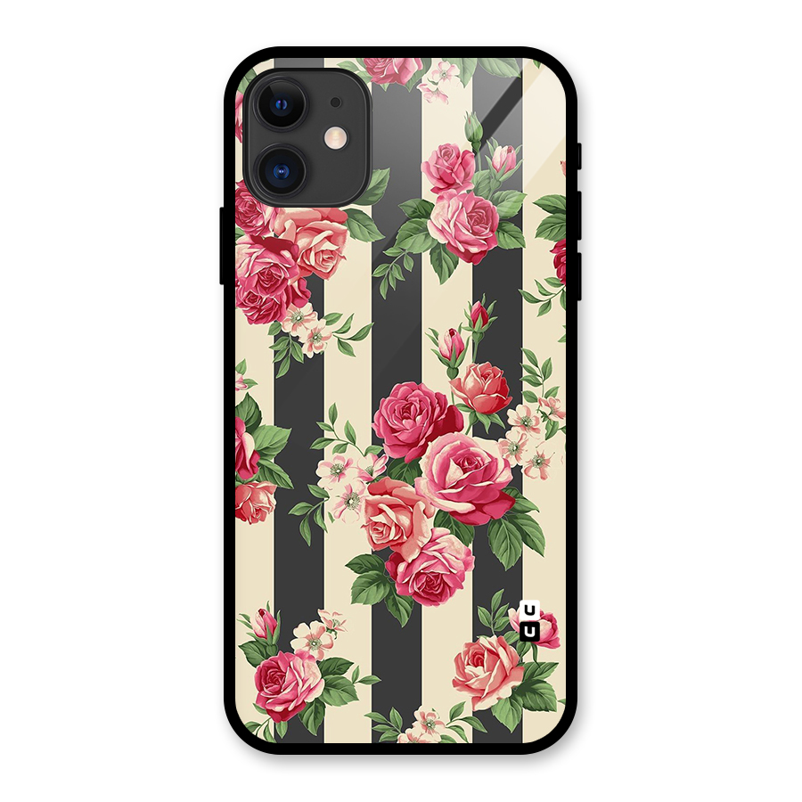 Stripes And Floral Glass Back Case for iPhone 11