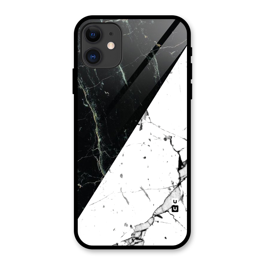 Stylish Diagonal Marble Glass Back Case for iPhone 11
