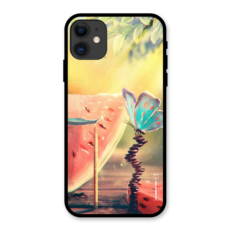 Watermelon Butterfly Glass Back Case for iPhone 11