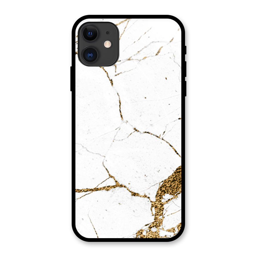 White and Gold Design Glass Back Case for iPhone 11