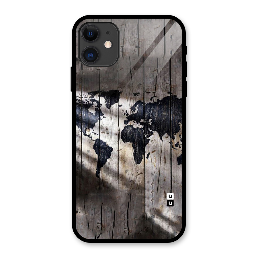 World Map Wood Design Glass Back Case for iPhone 11