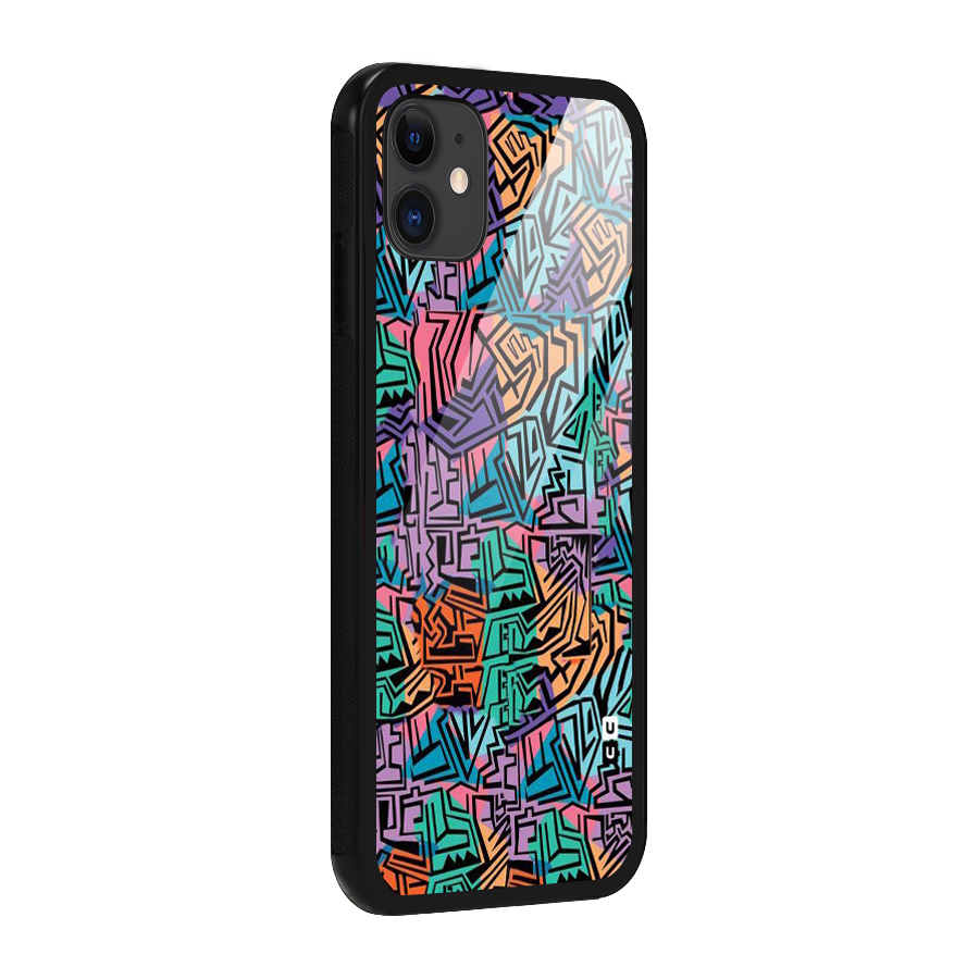 Abstract Lining Colors Glass Back Case for iPhone 11