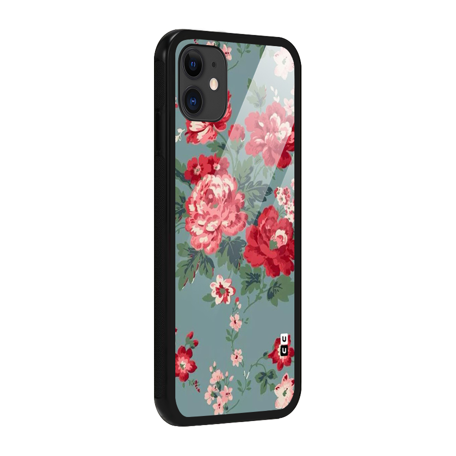 Aesthetic Floral Red Glass Back Case for iPhone 11